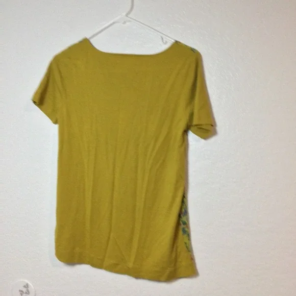 Hi-Line Floral Print Top Olive Green Short Sleeve Casual Top Size S (299) - Picture 9 of 10